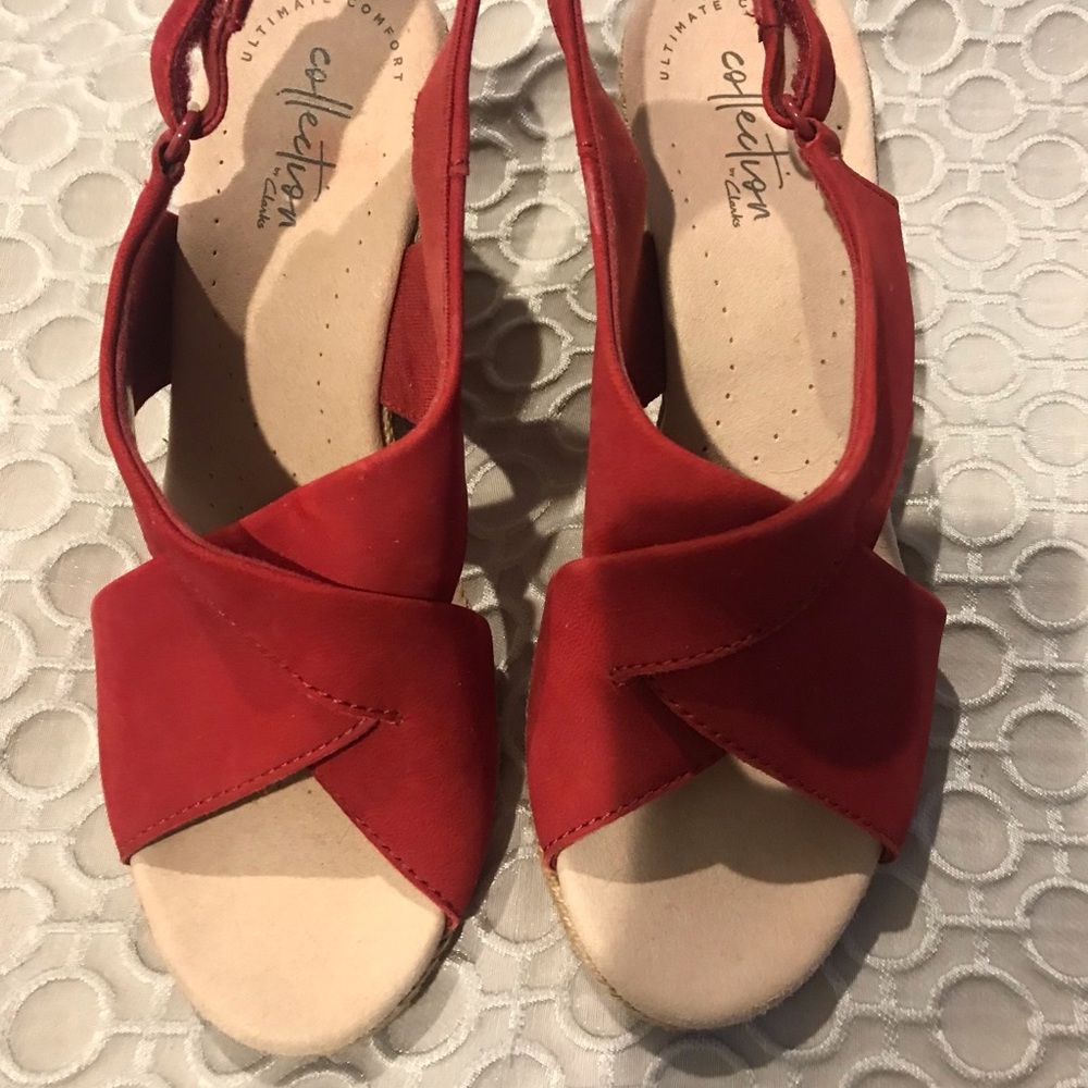 Clarks Red Open-Toe Slingback Sandals